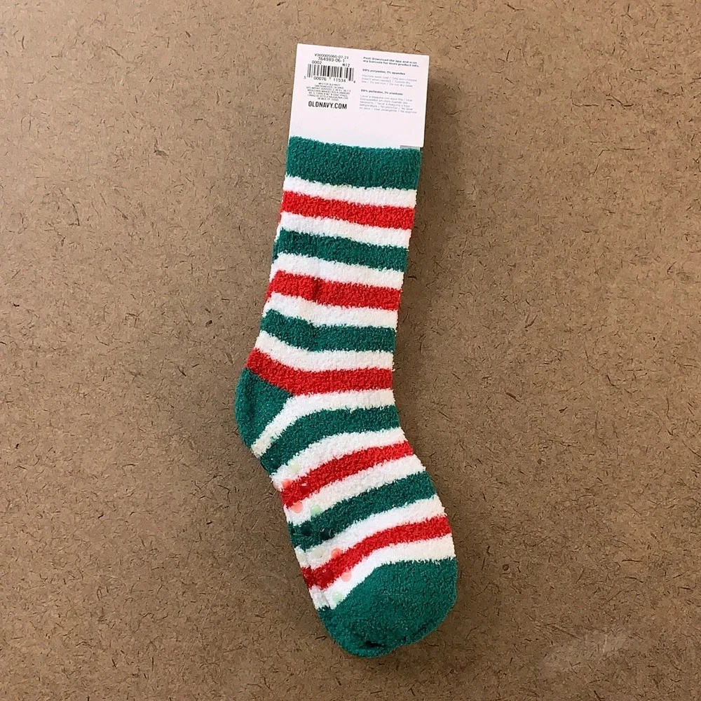 Old Navy Toddler Size 12M-3T Holiday Striped Gripper Cozy Crew Socks NWT